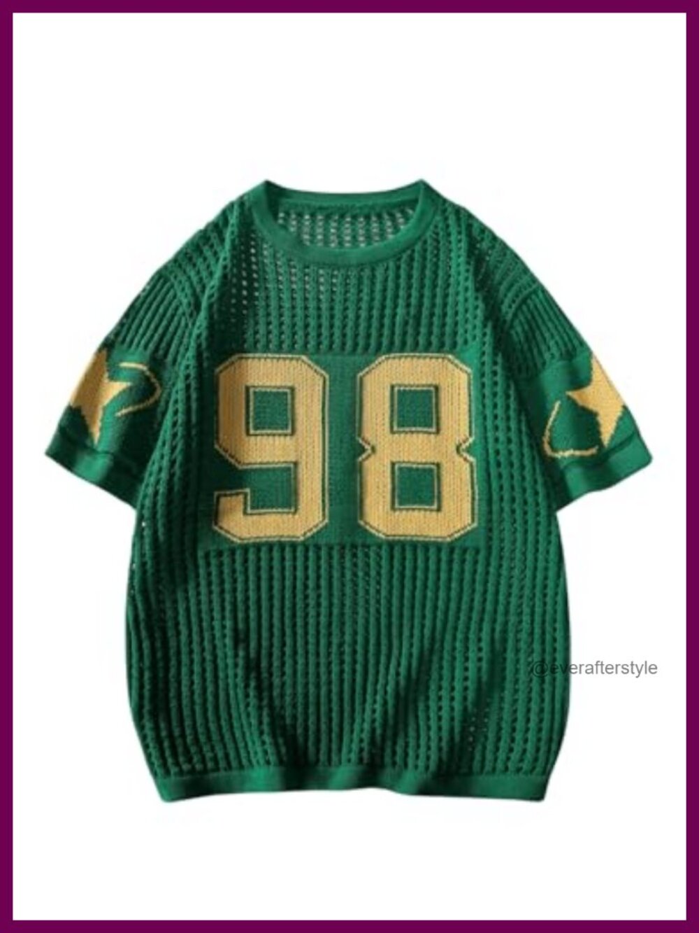 Y2K Oversized Crochet Hollow Out Jersey Knit T-Shirt Crew Neck Short Sleeve